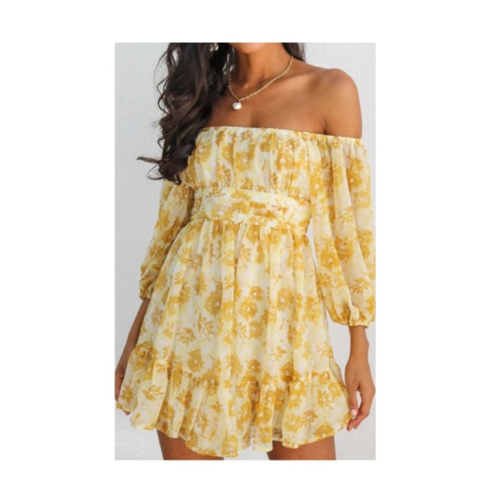 Sunkissed Yellow Off the Shoulder Floral Mini Dress! - Picture 3 of 5